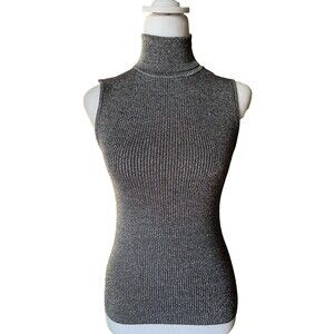 Vintage Y2K Turtleneck Tank Sz S Metallic Gunmetal Cybercore Rave Edgy Glam NWT